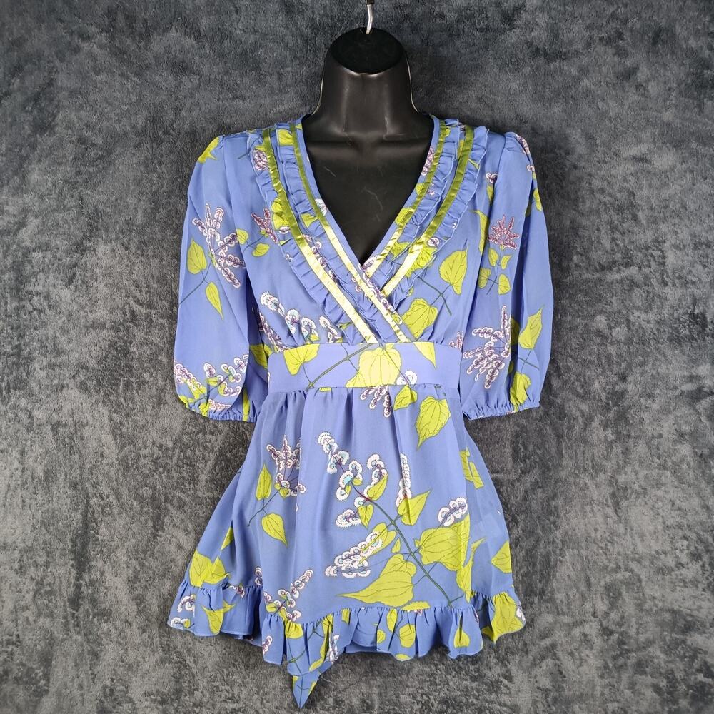 Anthropologie Lavand Blouse Top Women Small Blue Girly‎ Cottage Babydoll Fairy